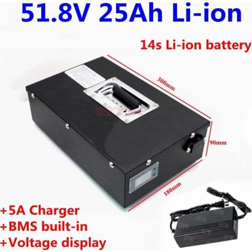 Customized 51.8V 48V 25Ah Lithium li ion battery pack with BMS for ebike scooter travel scooter motorcycle golf cart+5A Charger