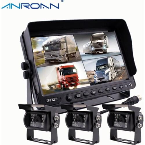 9" Quad Split Screen Monitor Car Rear View Camera System 3 x CCD Colour Backup Camera Kit for Truck Caravan Trailers Harvester