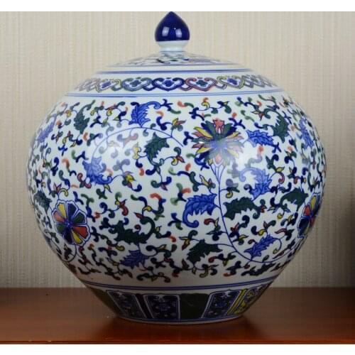 Jingdezhen Ceramics Multicolored Blue And White Porcelain Vase Living Room Large Ginger Jar Retro Home Decoration