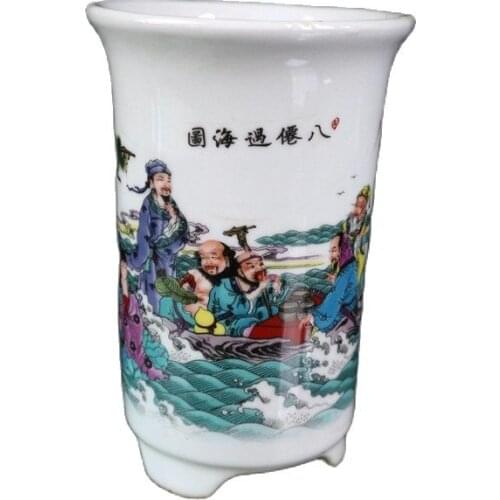 Chinese Old Porcelain Pastel Eight Immortals Flowerpot