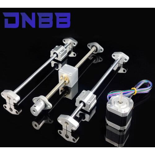 T8 Lead Screw Pitch 2mm Lead 8mm Length 200mm 800mm+ Optical axis OD8mm+KP08 SK8 SC8UU+ step motor 3D Printer guide rail sets