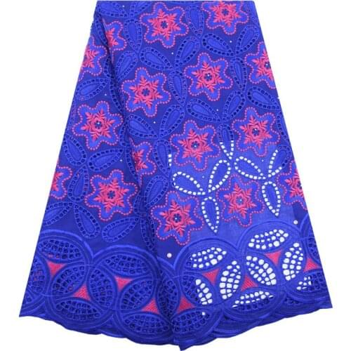 Kalume Top Sale African Dry Lace Fabric Blue Nigerian Swiss Cotton Voile Lace In Switzerland With Stones For People Sewing F1836