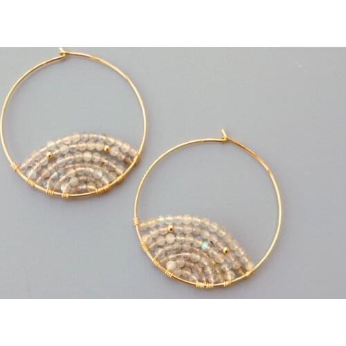 LiiJi Unique Sparkling Labradorite Hoop Earrings 925 Sterling Silver Gold color Handmade Delicate Elegant Jewelry For Women
