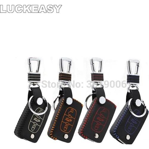 LUCKEASY High Quality Leather Remote Key Case Cover Holder For Peugeot 308 408