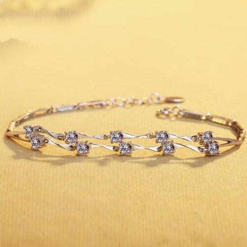 MENGYI 9 2 5 Fashion Charm Double Chain Bracelet Women Inlay Zircon White Gold Bangles Birthday Luxurious Exquisite Gift