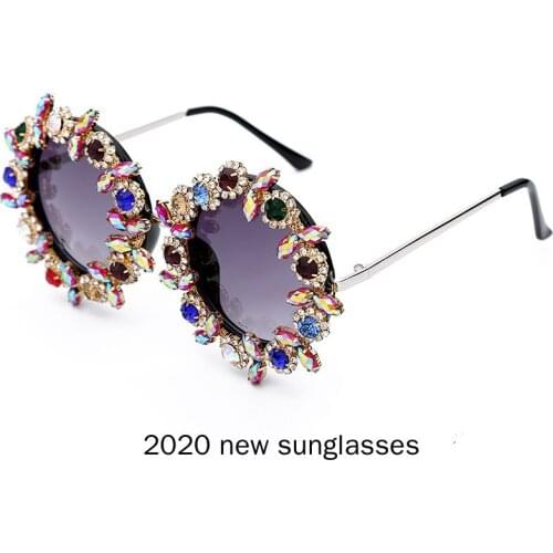 Fashion Round Rhinestones Sunglasses Women Men Luxury Brand Vintage Crystal Sun Glasses Mirror Pink Black Shades UV400 NX