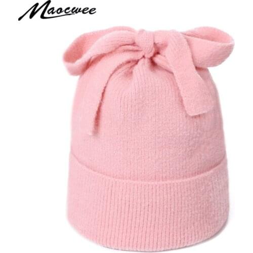 Fashion Bows Beanies Outdoor Windproof Warm Thick Wool Hedging Cap Autumn Winter Hats For Women Men Knitted Hat Bonnet Wholesal