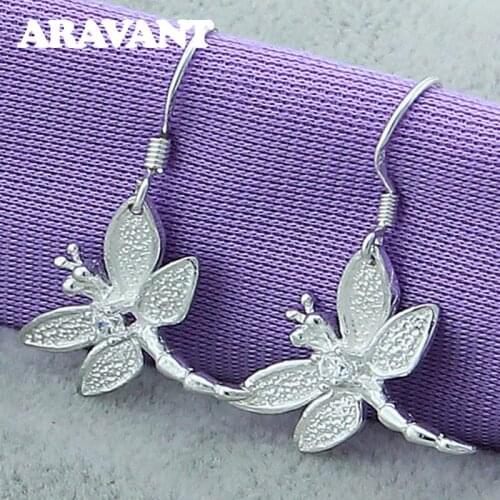 925 Silver Fashion Dragonfly Dangle Earrings For Women
