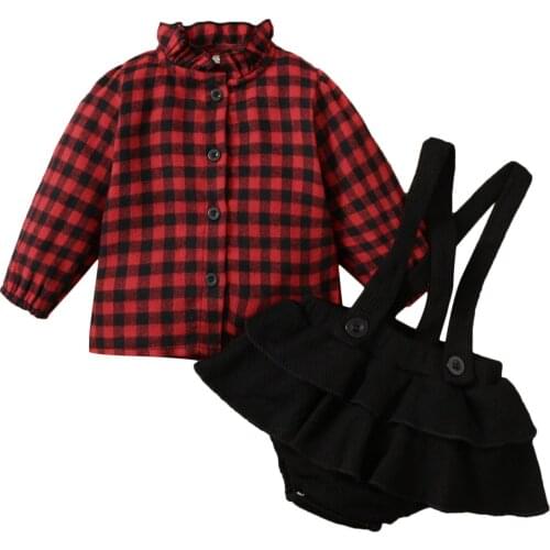 New Baby Girl Tops Pants Suit, Long Sleeve Lapel Neck Blouse Suspender Ruffle A-Lined Pants Set