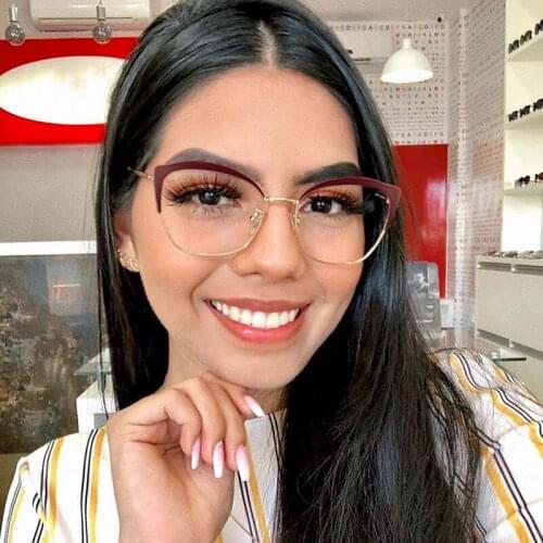 New Women Prescription Glasses Cateye Alloy Computer Optical Frame Myopic Hyperopic Lenses Ladies Eyeglasses Lunette De Vue