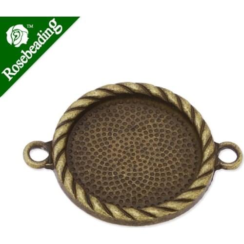 25x33mm Antique Bronze Plated Bracelet Base,2 holes hanging,inner size 20mm,fit 20mm glass cabochon,blank,sold 20pcs/lot-C3522