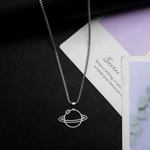 Titanium Steel Universe Necklace For Women Pendant Gothic Commemorative Gift Chokers Hip-Hop Sweater Chain Moon Collar Statement