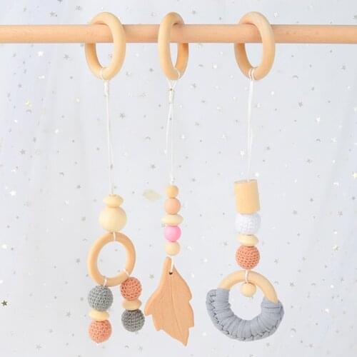 1 Set Baby Stroller Hanging Pendants Play Gym Frame Pendant Wooden Ring Teether Molar Infant Teething Nursing Rattle Toys Gifts