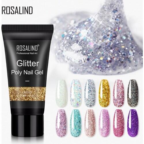 ROSALIND Glitter Poly Nail Gel UV Builder Gel Nail Polish Lacquer Of Nail Extension Art Design All For Manicure Top Base