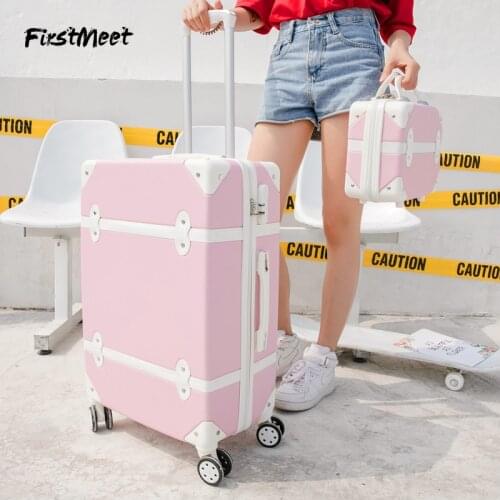 Popular pink rolling luggage spinner carry on travel suitcase bag ABS boarding password box trolley suitcase retro baggage