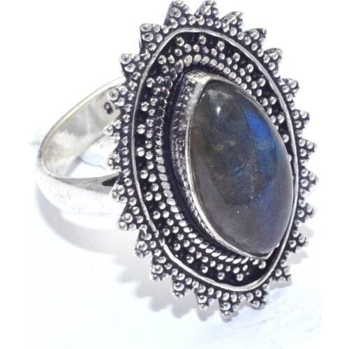 Genuine Labradorite Ring Silver Overlay over Copper, USA Size : 7 , R7582