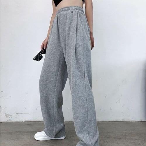 Gray Black Sports Pants Women Loose Trousers Autumn And Winter High Waist Drape Thin Straight Wide-leg Casual Pants Fashion