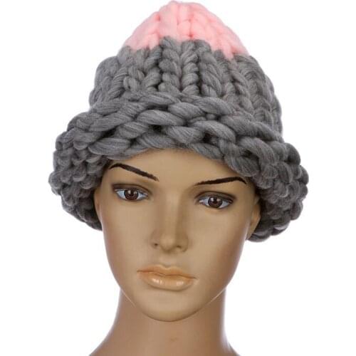 XEONGKVI New Korean Version Fashion Iceland hair Handmade Knitting Wool Caps Woman Chirstmas Beanies Warm Winter Hats For Girl