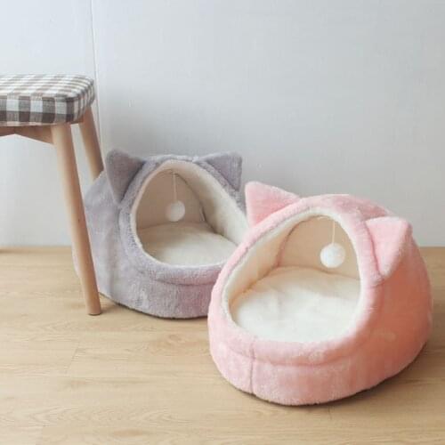Foldable Cat Bed Indoor Kittens Nest Warm Dog House Kennel with Removable Mattress Toy Puppy Cage Lounger Animal Rabbit Cave Mat