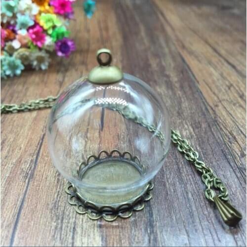 20sets/lot 30mm (20mm opening) Glass globe orbs 20mm bronze lace setting base 8mm one cap set glass bottle vials pendant DIY