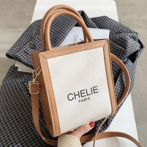 Womens Fashion Box PU Leather Patchwork Canvas Messenger Bag Brand Designer Luxury Shoulder Bag Ladies Fashion Handbag