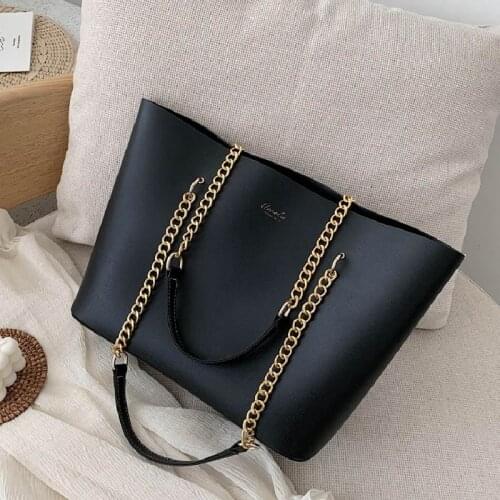 Solid Color PU Leather Shoulder Bags for Women 2021 Chain Design Large Capacity Tote Bag Luxury Hand Bag Female Top-Handle Bag