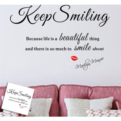 Keep Smiling Quote DIY Wall Sticker For Room Decoration Removable PVC Vinyl Stickers Home Decor Wall Art Wall Decals