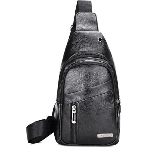 Mens Vintage Leather Chest Bag Fashion Crossbody Waist Packs for Male Casual Belt Shouder Bags