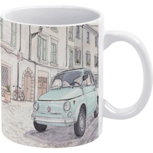 Vintage Fiat 500 White Mug Ceramic Mug Creative Mug Fiat 5 Cinquecento Fiat5 Vintage Car Italy Mint Street Cute Auto