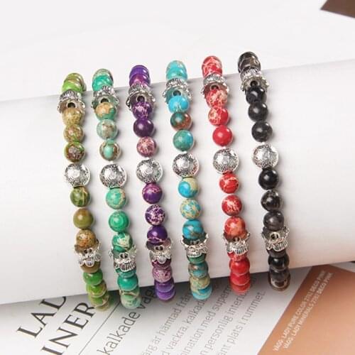 6mm Vintage Beads Bracelet For Women Men Green Blue Red Black Color Stone Charm Elastic Bracelet Femme Homme Gifts Wholesale