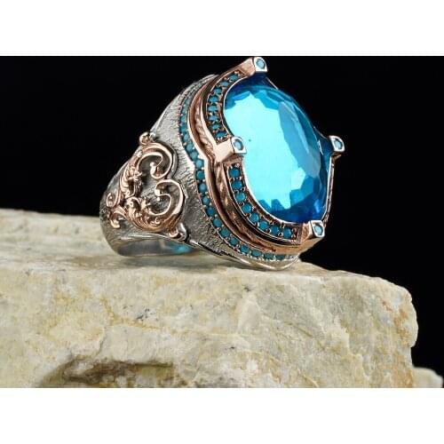 ​custom Jewelry Guaranteed High-quality 925 Sterling Silver ZİRCON stone ring green color in a luxurious way for men with gif