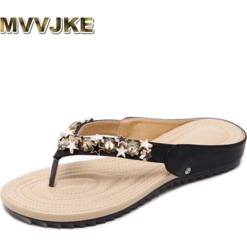 MVVJKE Womens Shoes Slippers 2021 Summer Vacation Beach Beach Slippers Bohemian Beaded Soft Bottom Comfortable Flats Beach Shoe