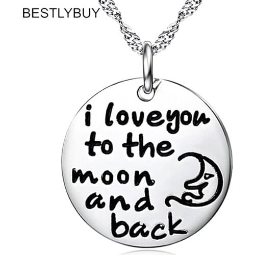 BESTLYBUY 925 Sterling Silver Heart "I love You to the moon and back" Pendant Necklace Romantic Jewelry Gifts For Lovers