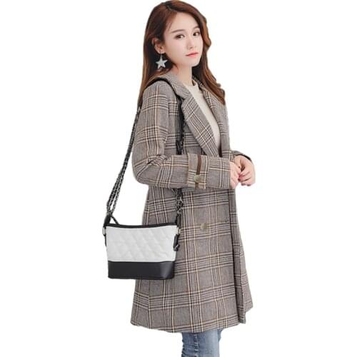 Women Wool Coat Plaid Loose Long Woolen Coats plus cotton Winter Coat Woolen Overcoat Wool Jackets Trench female Plus size 5XL
