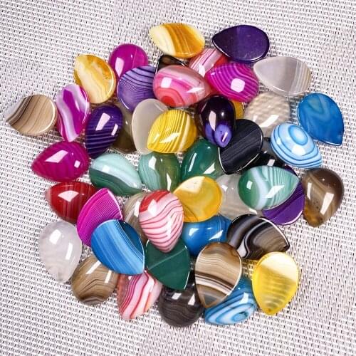 1PC 7Chakra Ornament Natural Healing Agate Engraved Reiki Gemstones Flat Spiritual Quartz Drop Shape DIY Ring Decoration 18x25mm