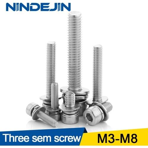 10/50pcs Hex Socket Head Cap Screw with Washer Three Sem Screw M3 M4 M5 M6 M8 Stainless Steel Metric Three Combination Thread
