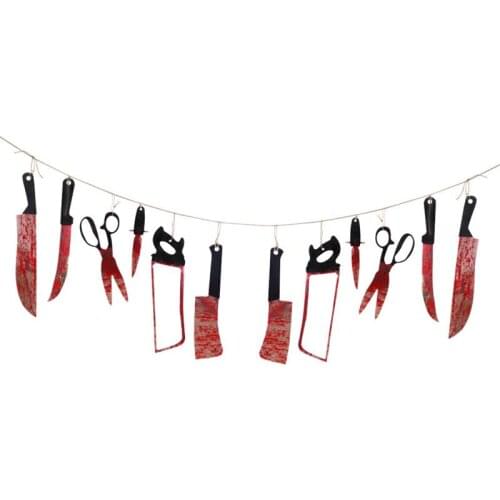 12pcs/lot Halloween Banner Garland Halloween Decoration Horror House Plastic Blood Knife Tools Sets Horror Party Supplies