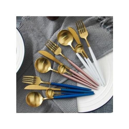 4Pcs/Set Colorful Dinnerware Set 304 Stainless Steel Western Cutlery Set Kitchen Food Tableware Knife/Fork