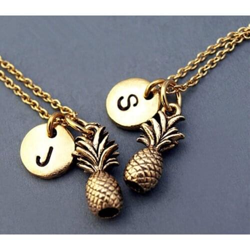 A-Z 26 Initial Letters Pineapple Necklace Collar Gold Silver Color fruit Jewelry Charms Best Friend Necklace Gifts wholesale