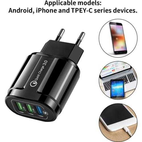 3USB EU/US/UK Plug LED Display Travel Wall Quick Charge 3.0 3A Fast Charging Adapter For iPhone 12 Pro Max Xiaomi Tablet Charger