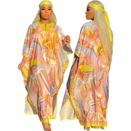 Boubou Africain Femme African Print Dashiki Clothes Women Dress Batwing Sleeve Ankara Girl Party Dresses 2021 Africa Clothing