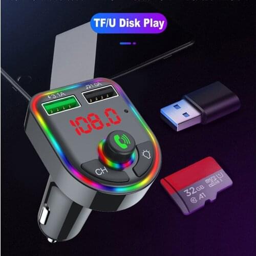 Ambient Light Bluetooth 5.0 FM Transmitter Car MP3 Player Wireless Handsfre Audio Receiver TF U Disk Play 3.1A USB Fast Charger
