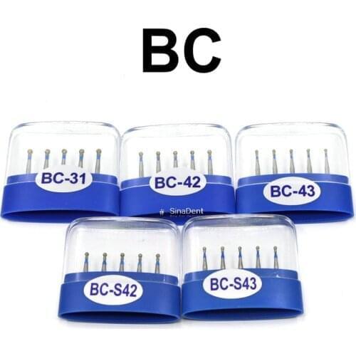 5pcs Dental BC Series Diamond Burs High Speed Handpieces Grit Burs for Grinding the Teeth and Tooth Preparation Endodontics