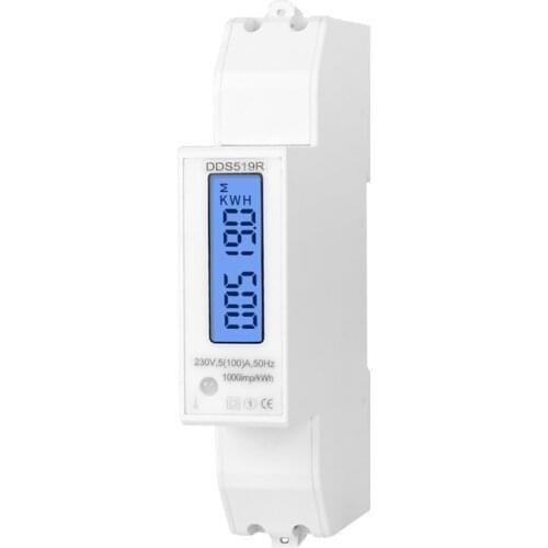 DDS519R 1P 230V 100A Electronic Intelligent LCD Backlight Digital Single-Phase DIN-Rail Watt Hour Meter With RS485 Communication