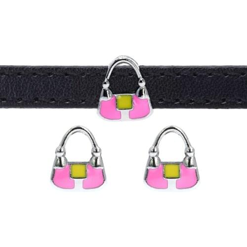 Pink Bag Enamel Sliders 8mm Hollow Cute Anime Character Slide Charms for Wristbands Mesh Bracelets DIY Accessories Makig