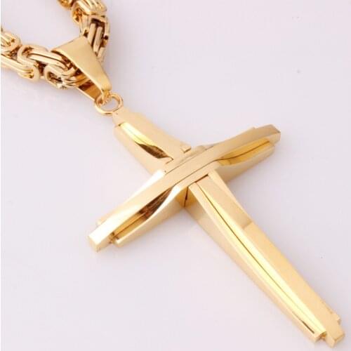 Granny Chic European Style Stainless Steel Byzantine Chain Knight Cross Necklace luxury Gold Color Mens Necklace Pendant