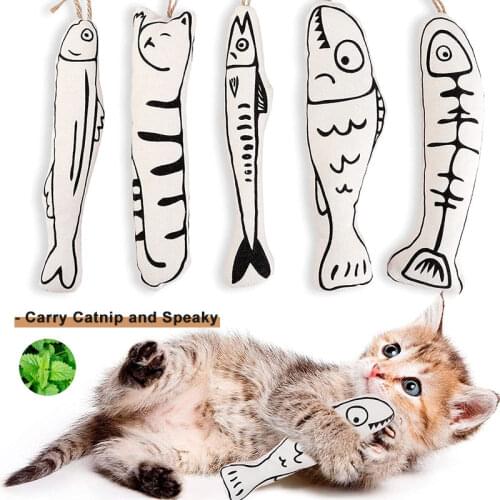 Cotton Cat Catnip Toys with Squeaky Fish Shaped Cartoons Cat Accessories Funny Cat Stick for Kitten Cute Dropshipping Products