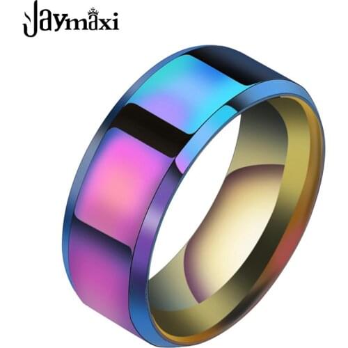 Jaymaxi Stainless Steel Rings for Couple Men Women Engraved Name High Polished 6 Colors Simple Rings 10PCS/LOT