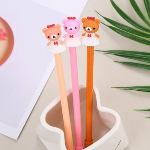 2pc Kawaii Bear Pen Black Ink Signature Waterborne Pen Cartoon Student Office School Supplies Creative Stationery Cute Bear Pen