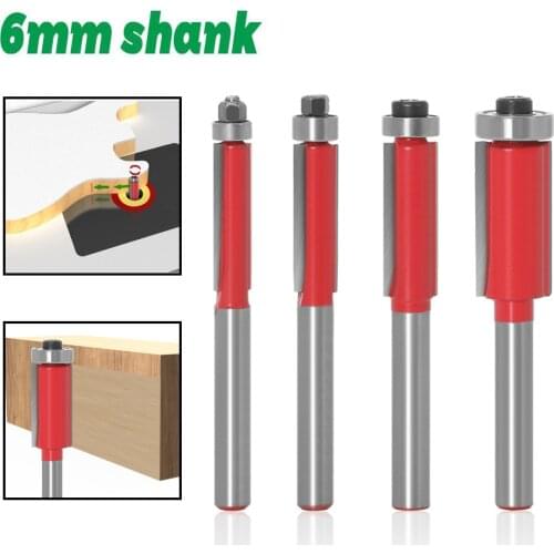 1/4 6 Shank Flush Trim Bit Router End Bearing Flute Trim Bit for CNC Wood Milling Cutter Hand Tool